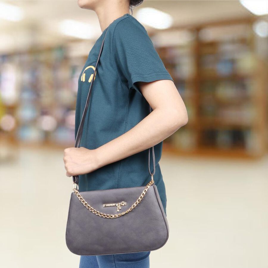 Women's Grey Polyurethane Sling Bag, , large image number null