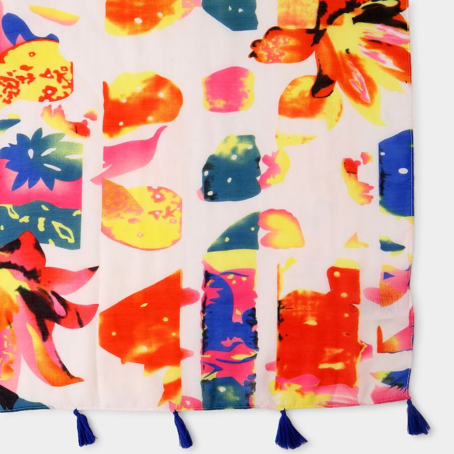 Women's White Cotton Scarf, , large image number null
