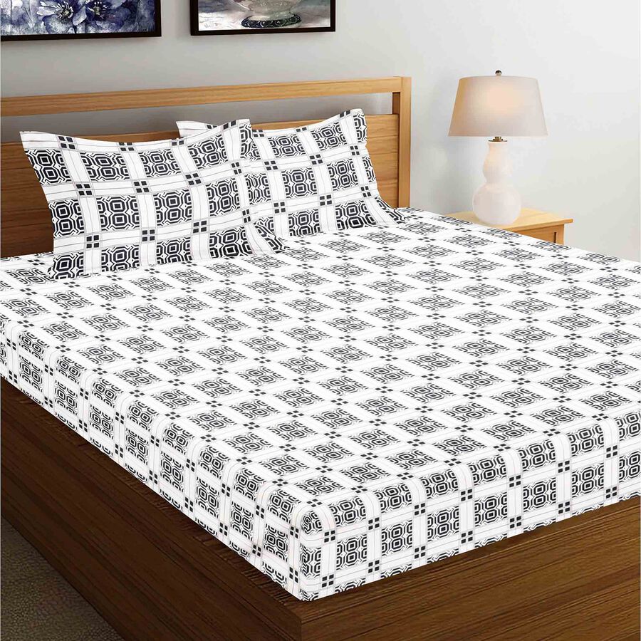 White Microfiber Double Bedsheet with Pillow Cover, , large