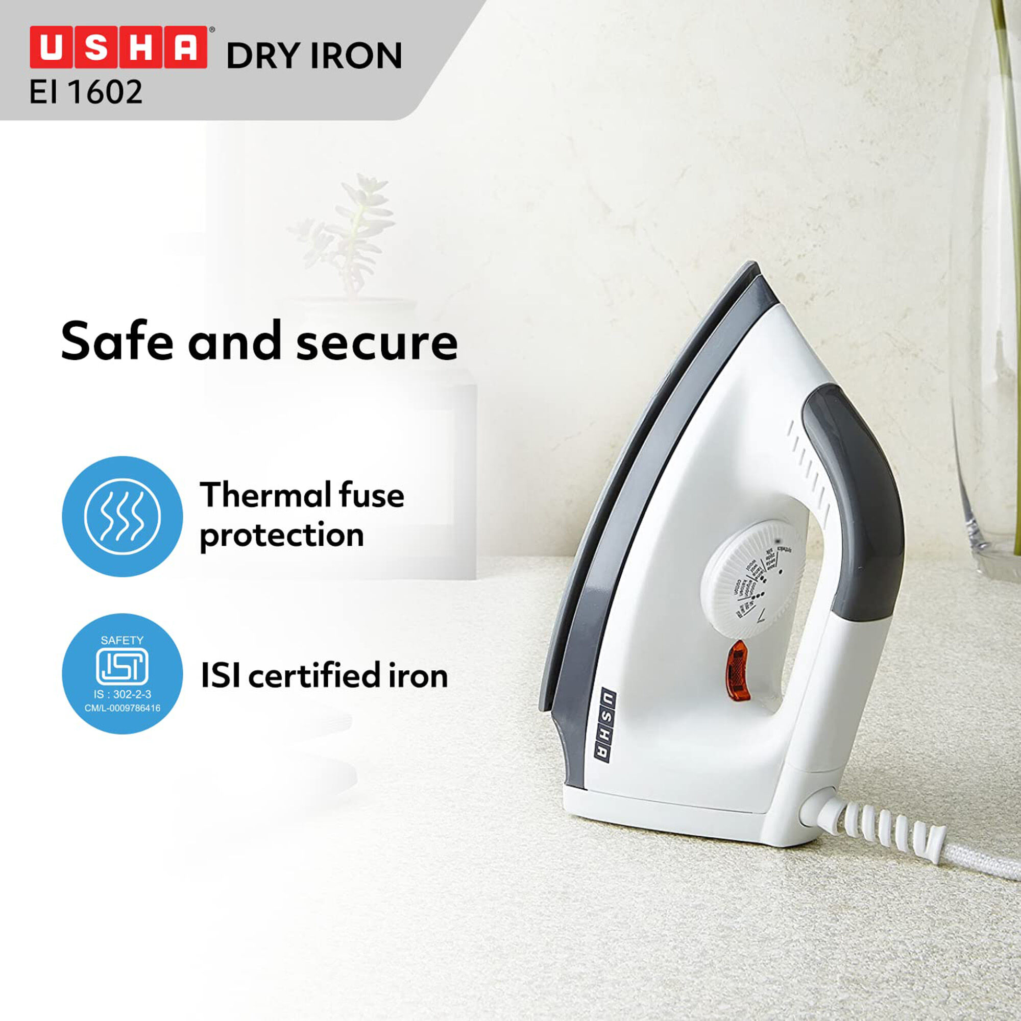 Usha EI 1602 1000Watt Lightweight Dry Iron Multicolour Vishal