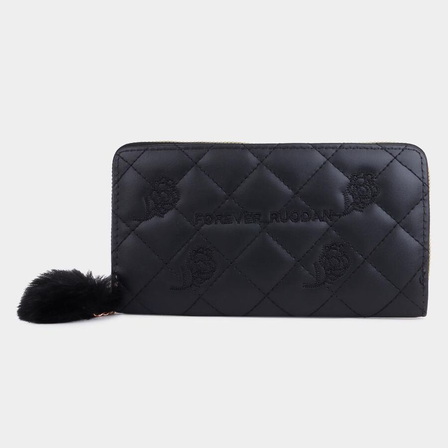 Women's Black Polyurethane Long Wallet, , large image number null