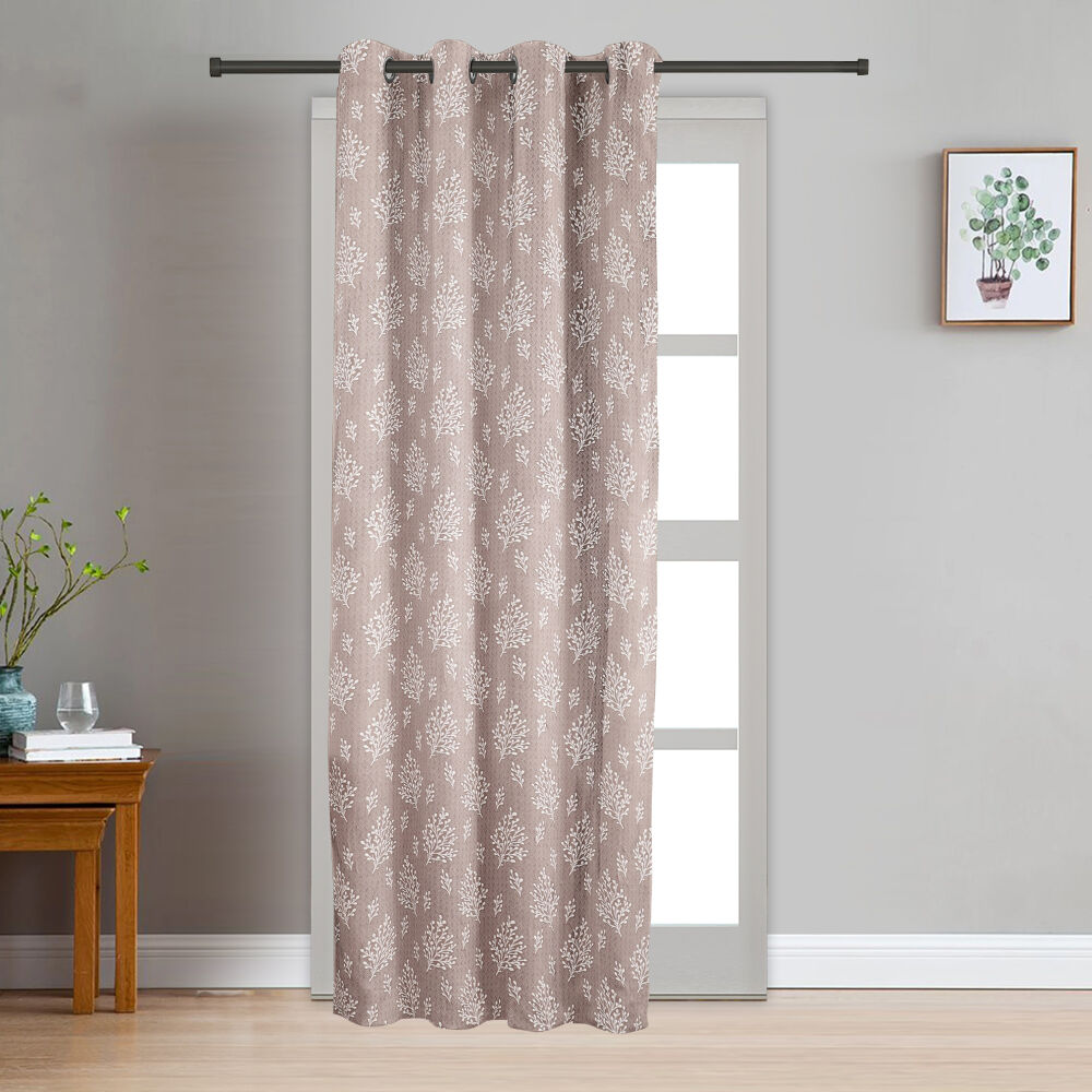 Home Beautiful                         7ft. Beige Printed Eyelet Window Curtains