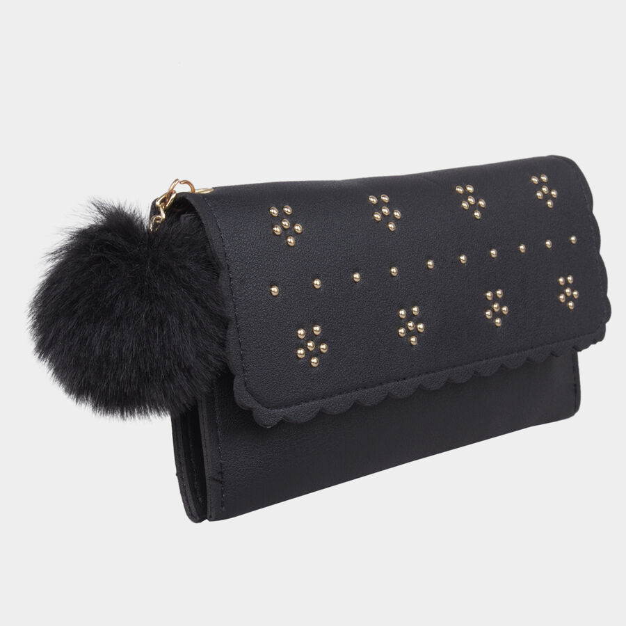Women's Black Polyurethane Hand Pouch, , large image number null