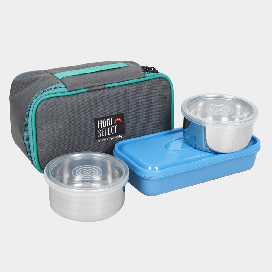 Plastic &Steel Lunch Box 3 Containers With Bag, , large image number null