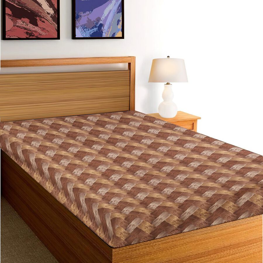 Brown Woven Printed Single Bedsheet, , large
