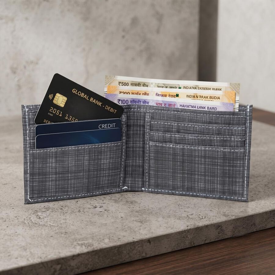 Men's Blue Polyurethane Wallet, , large