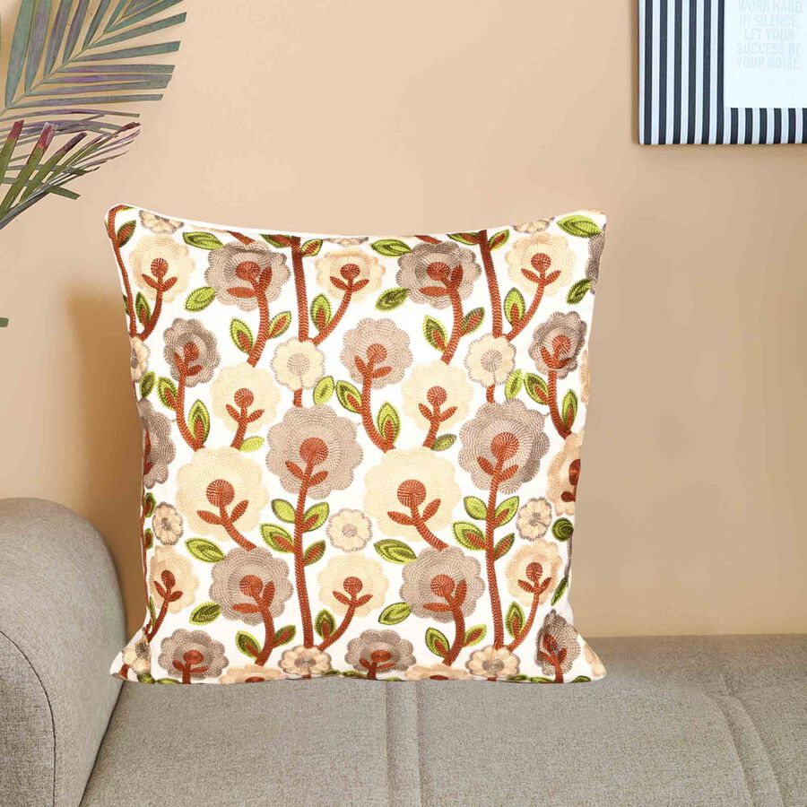 Multicolor Floral Embroidered Cushion Cover, , large