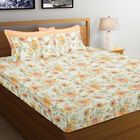 Peach and Yellow Floral Printed Double Bedsheet, , small image number null