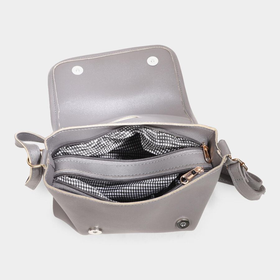 Women's Grey Polyurethane Sling Bag, , large image number null