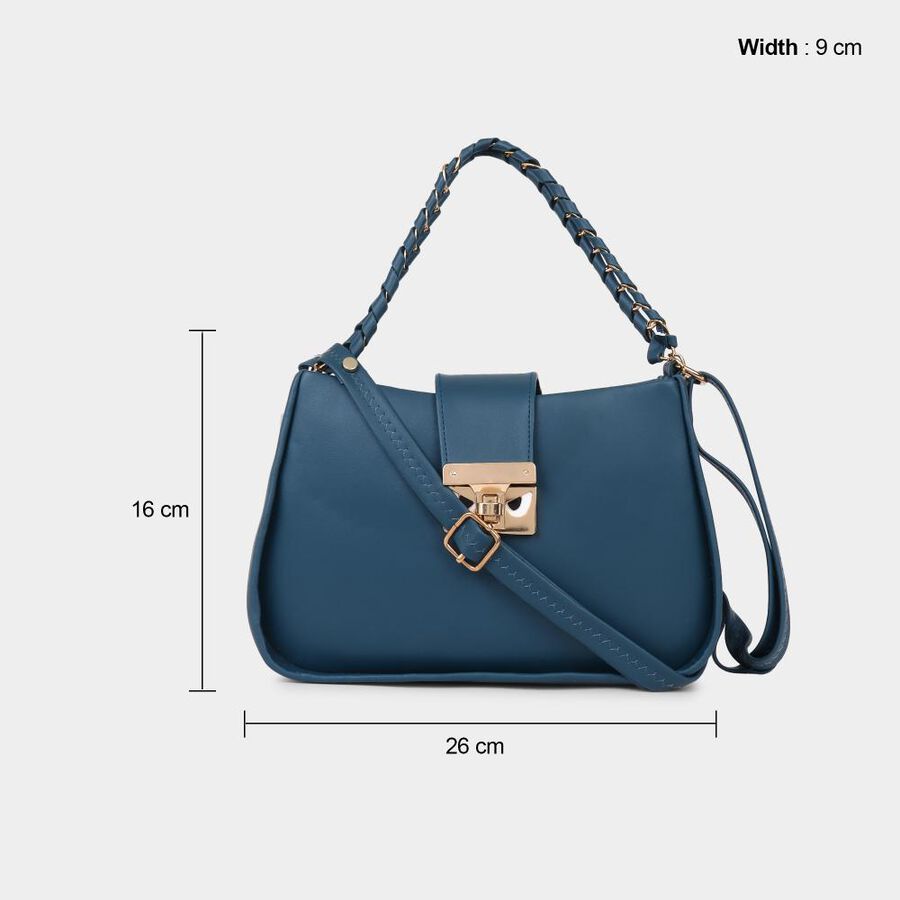 Women's Bluish Green Polyurethane Sling Bag, , large image number null