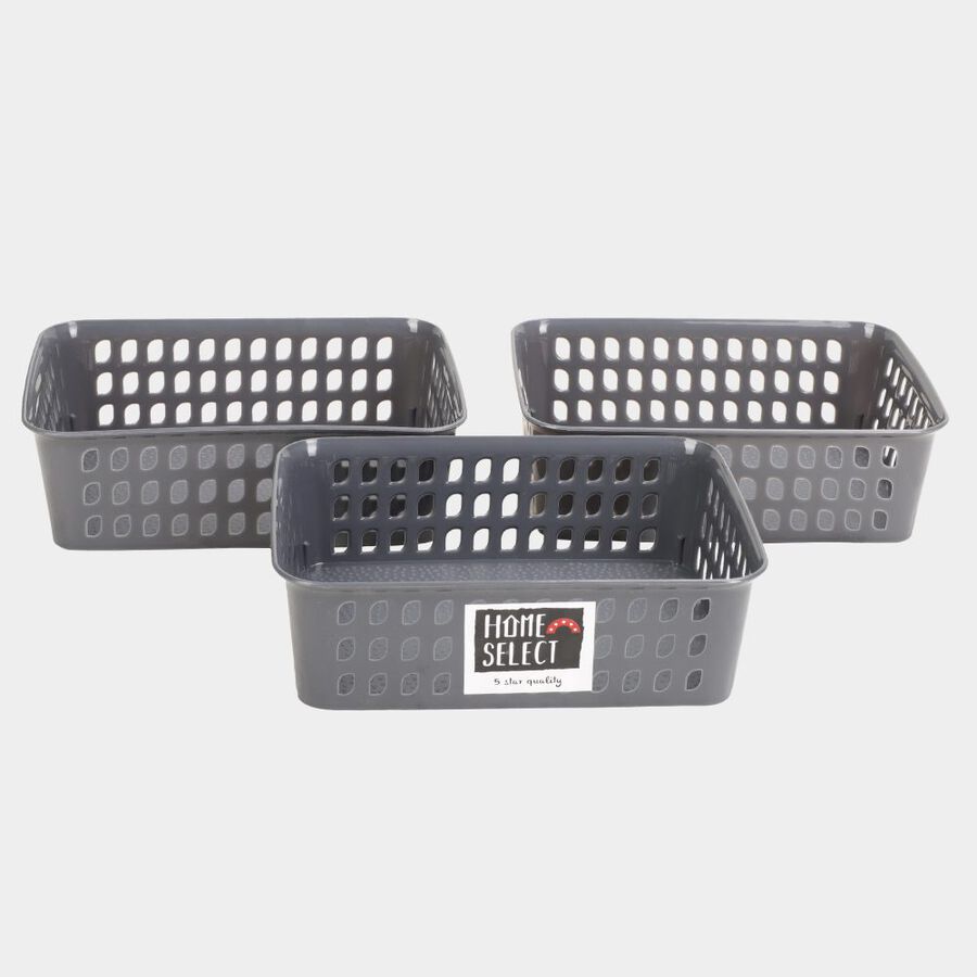 Grey Plastic Basket, Set of 3, , large