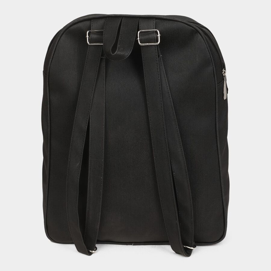 Women's Black Polyurethane Backpack, , large image number null