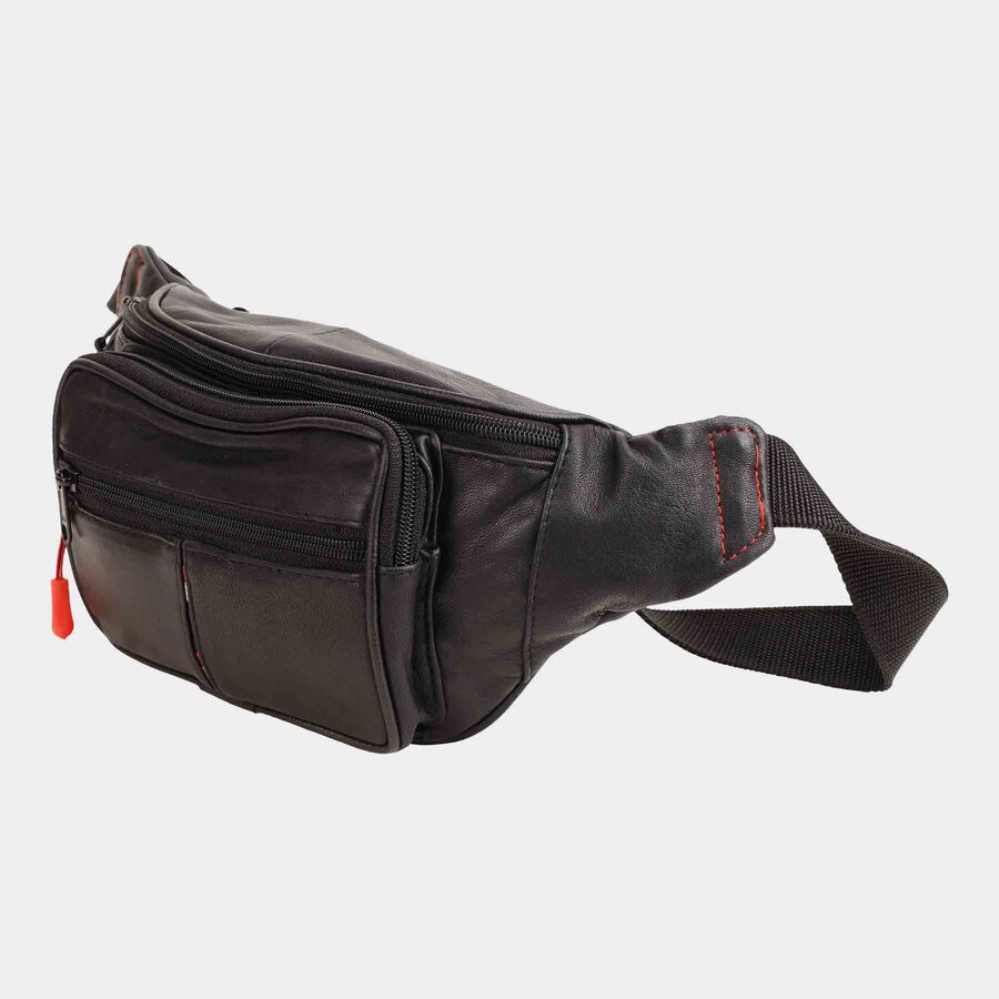 Men's Black Leather Waist Bag, , large image number null
