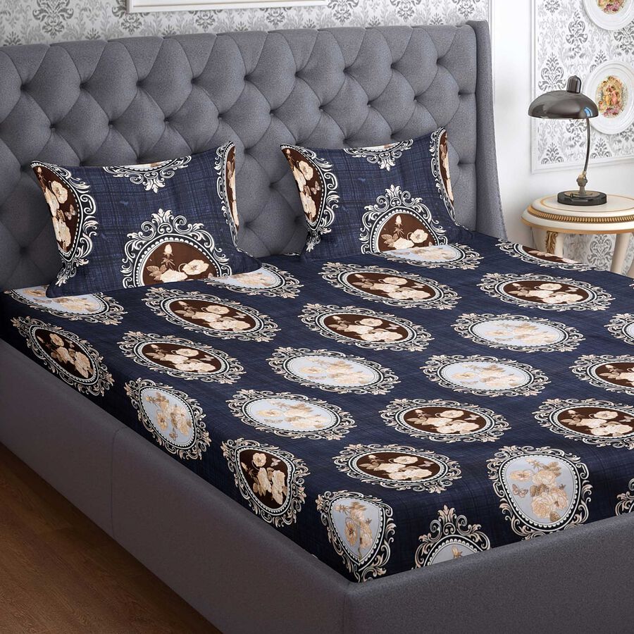 120 GSM Blue Microfiber Double Bedsheet With Pillow Cover, , large image number null