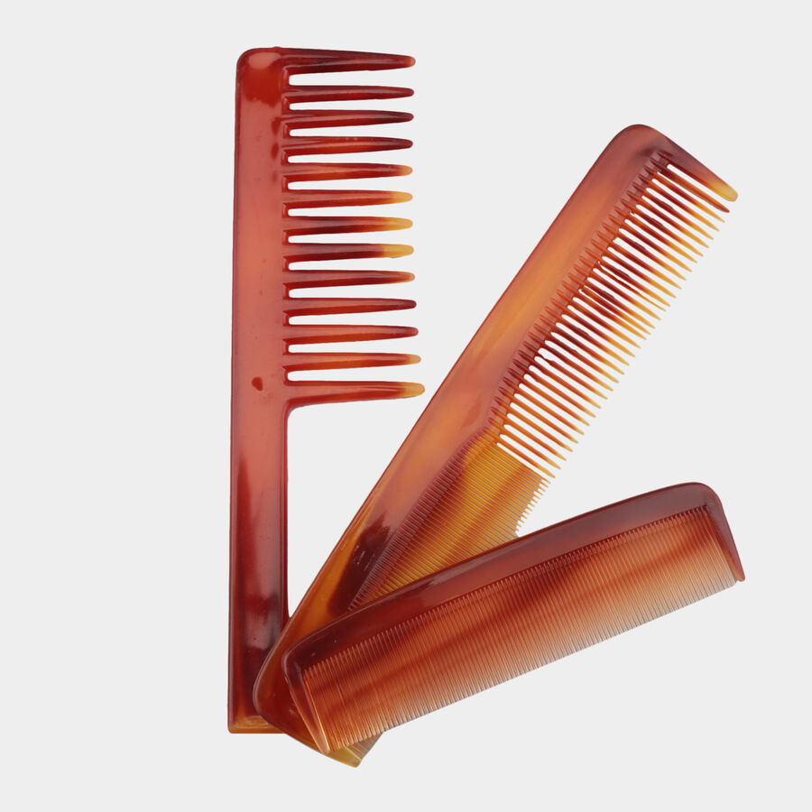 Plastic Hair Comb, Set of 3 - Colour/Design May Vary, , large image number null