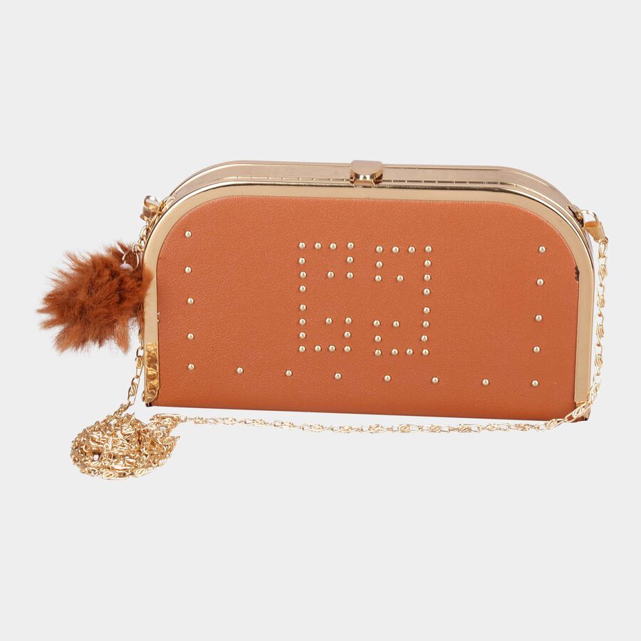 Women's Brown Polyurethane Clutch Bag, , large image number null