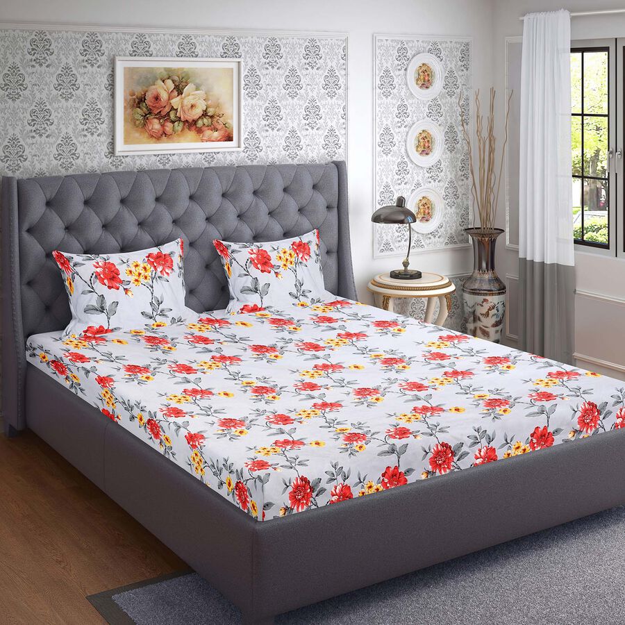 110 GSM Grey Microfiber Double Bedsheet With Pillow Cover, , large image number null