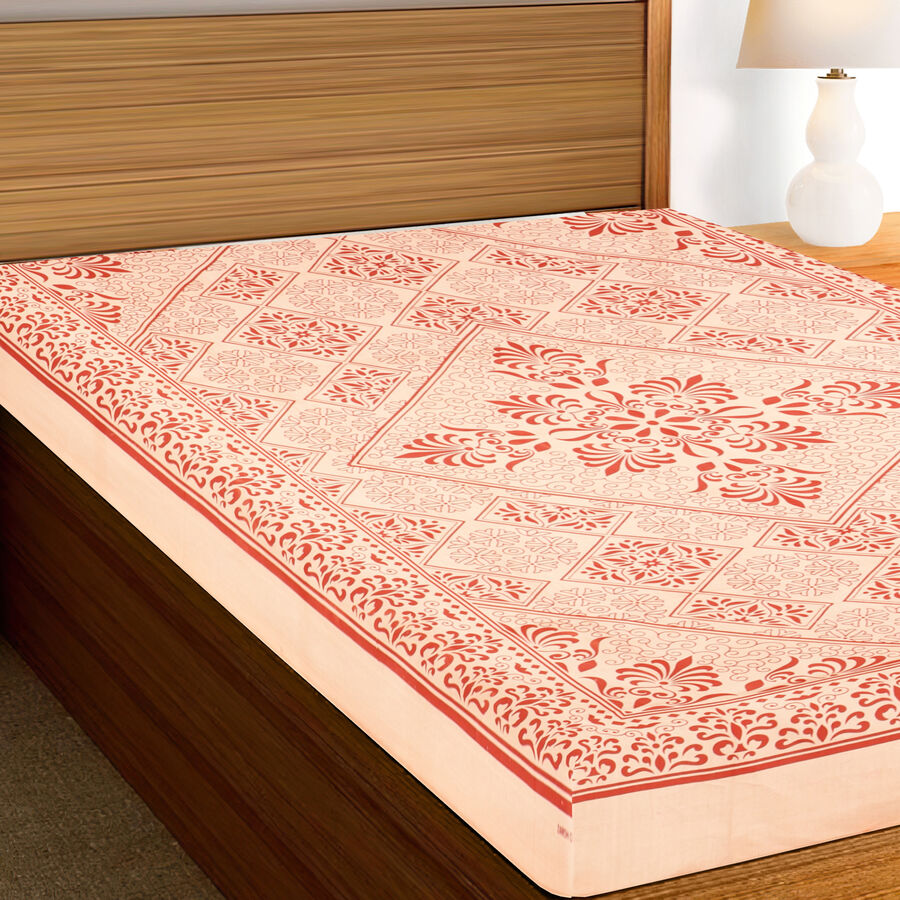 Beige Floral Printed Single Bedsheet, , large