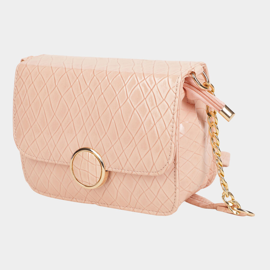 Women's Peach Polyurethane Sling Bag, , large
