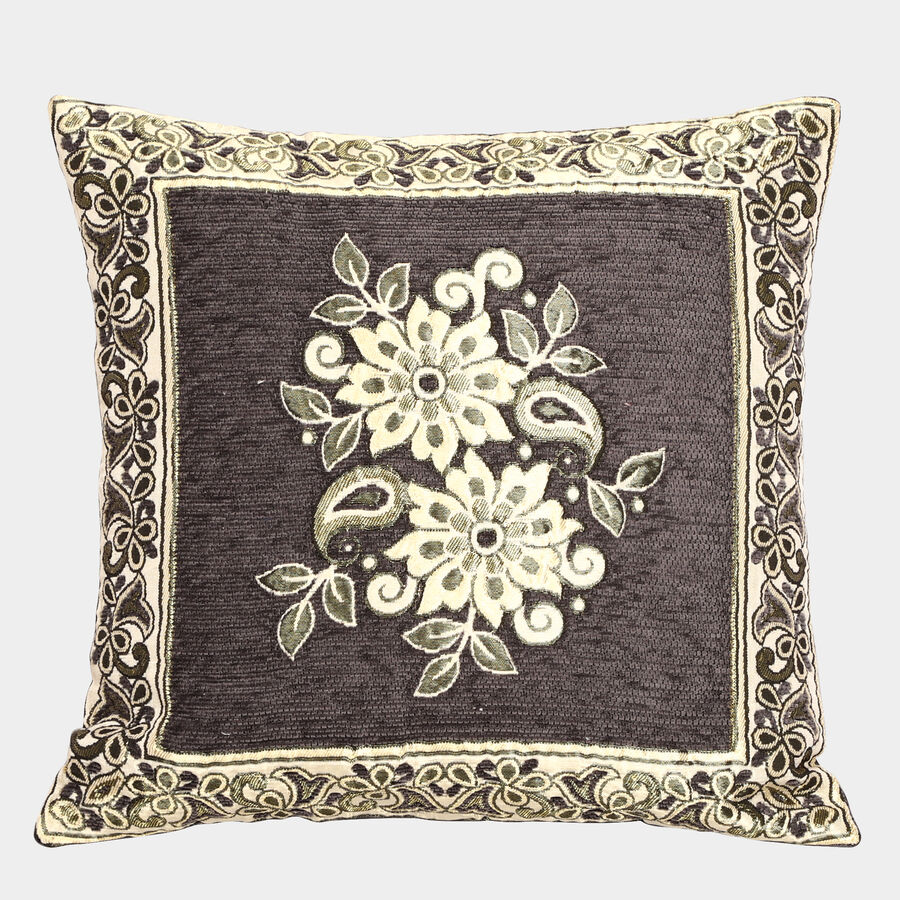 Black Floral Embroidered Cushion Cover, , large