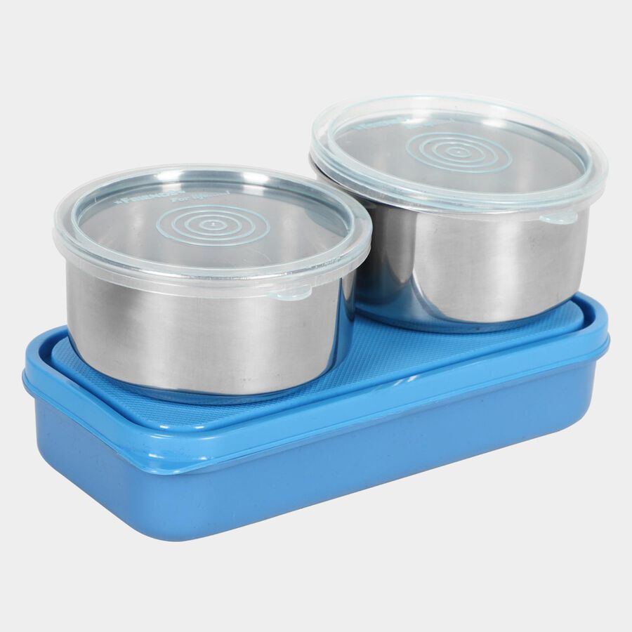 Steel Lunch Box - 2 Bowls, 1 Container, 1 Bag, , large image number null