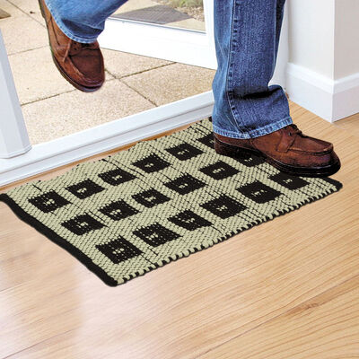 Black Polyester Cotton Handloom Door Mat