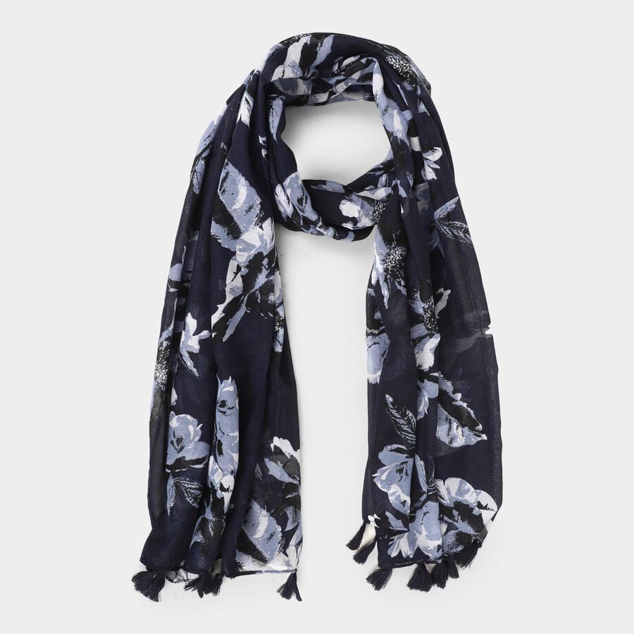 Women's Blue Viscose Scarf, , large