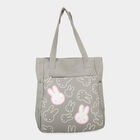 Women Grey Bunny Print Shoulder Tote Bag with Front Zip Pocket, , small