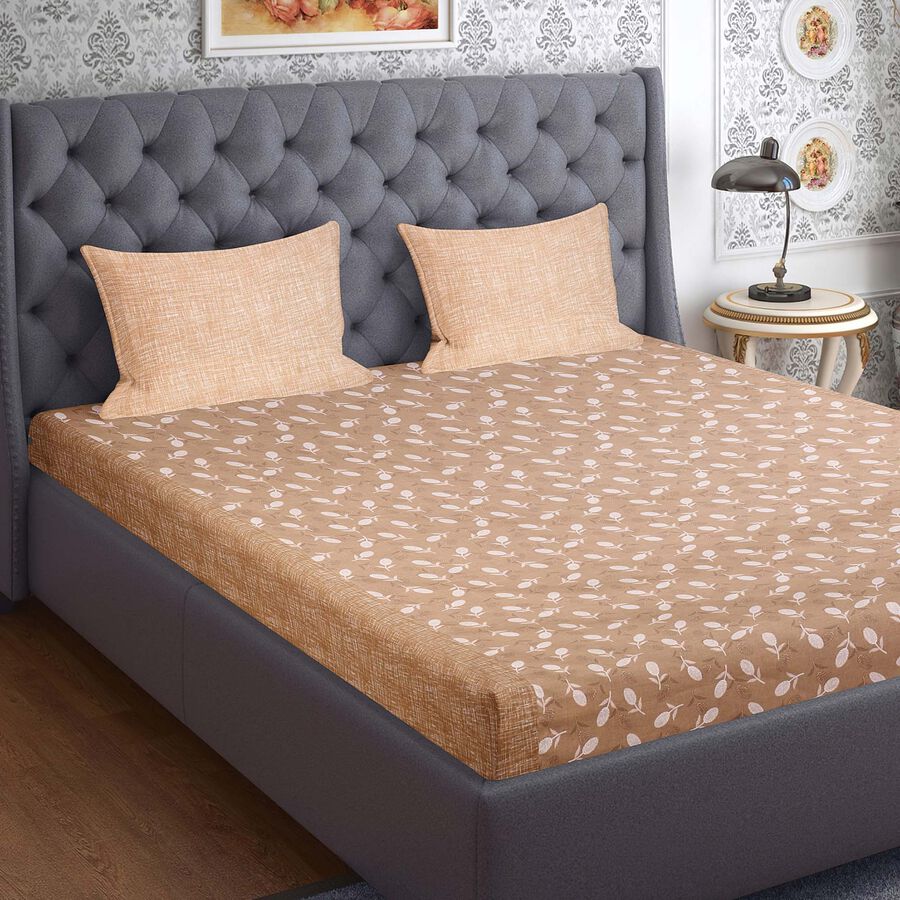 104 TC Cotton Blend Double Bedsheet with 2 Pillow Covers, , large image number null