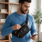 Men's Black Polyurethane Waist Bag, , small