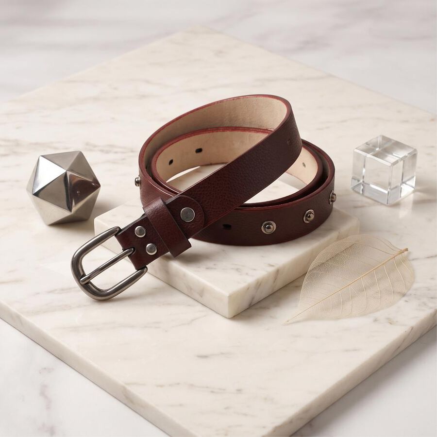 Women's Brown PU Belt , , large