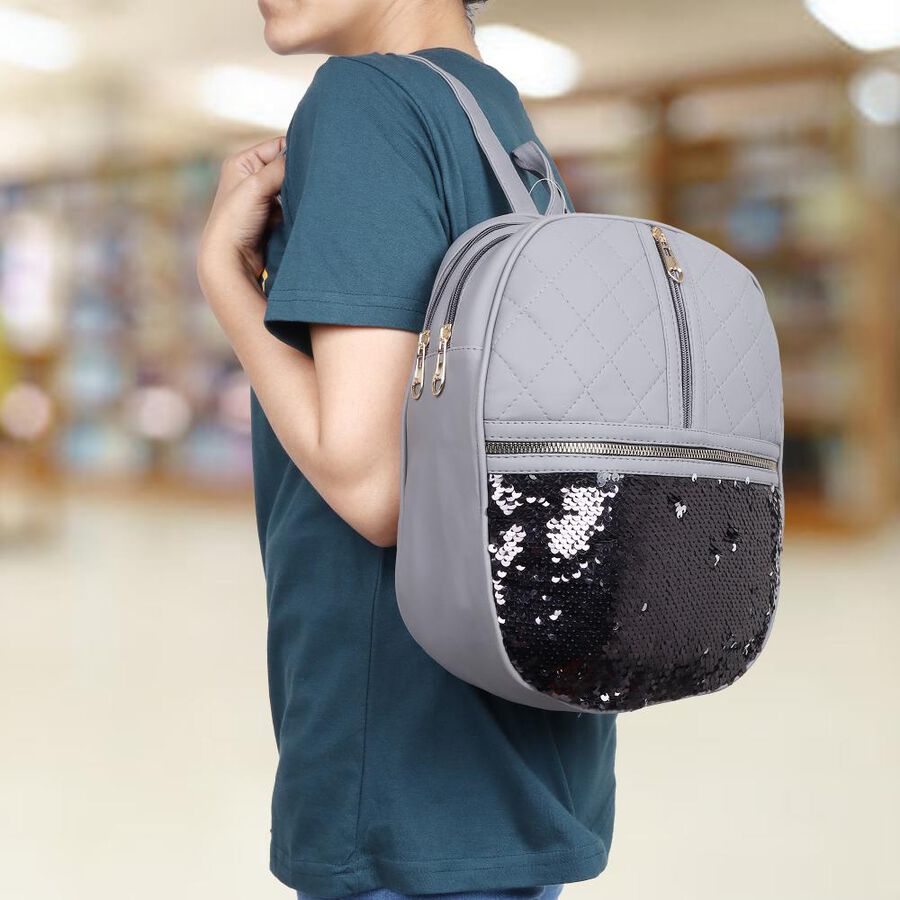 Women's Grey Polyurethane Backpack, , large image number null