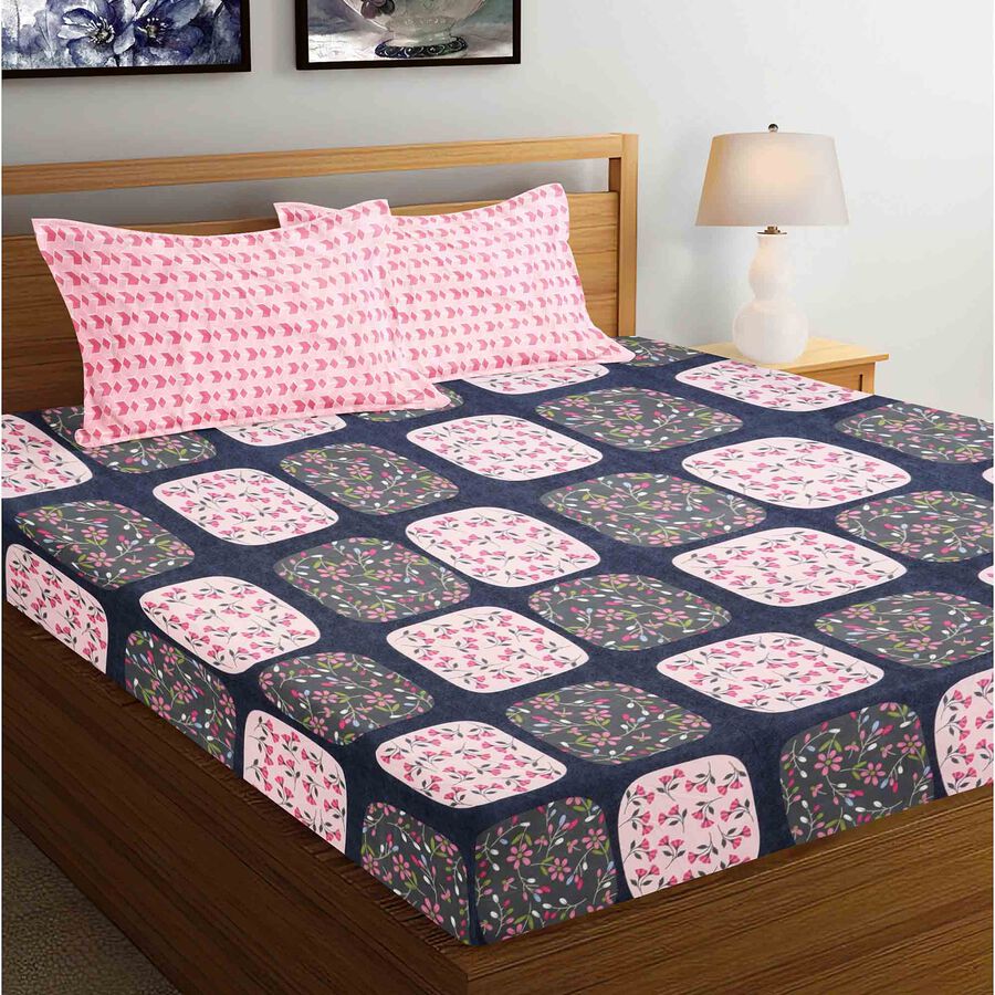 Blue Microfiber Double Bedsheet with Pillow Cover, , large