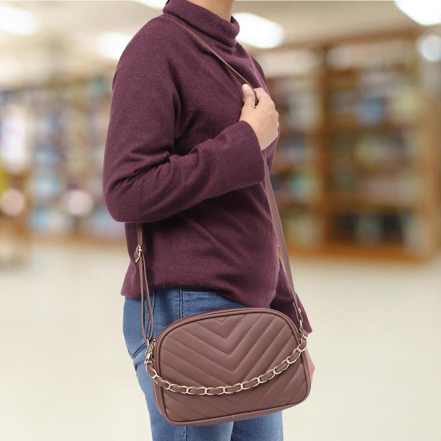 Women's Brown Polyurethane Handbag, , large image number null