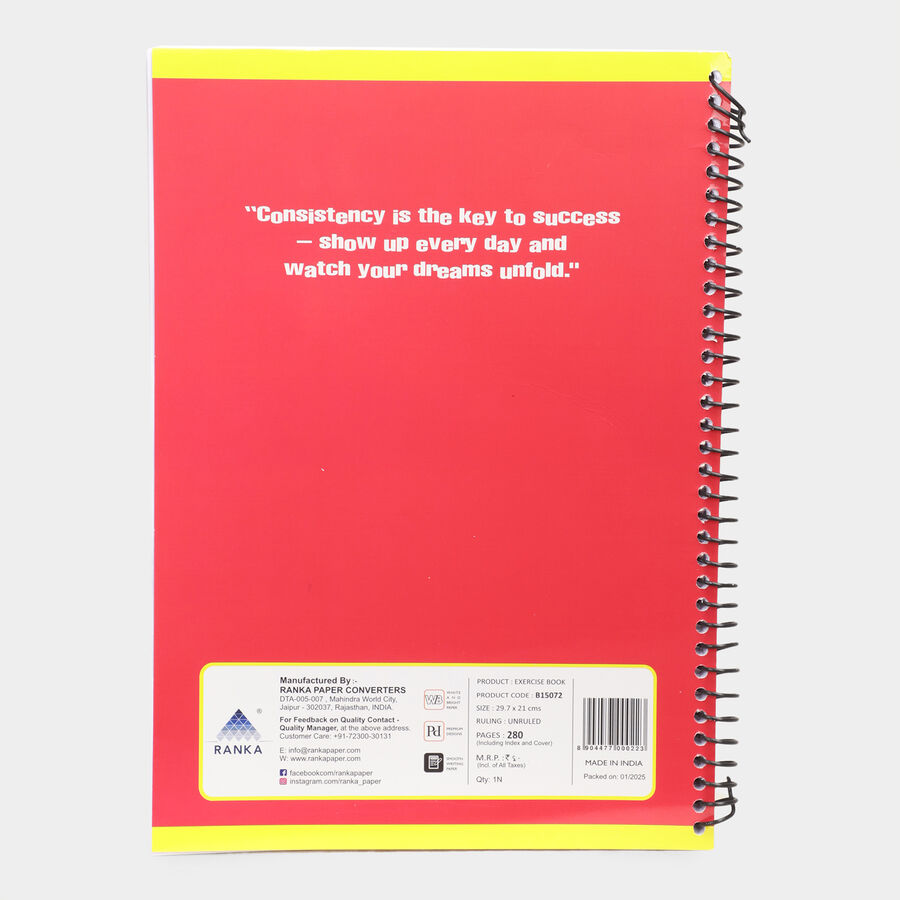 280 Pages A4 Spiral Unruled Notebook, , large image number null