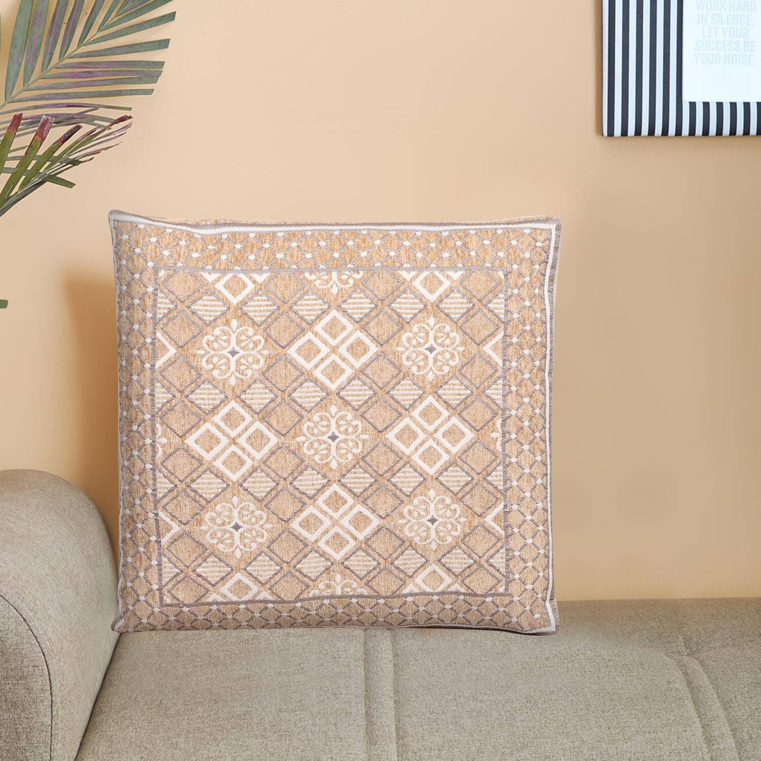 Home Beautiful                         Beige Polyester Cushion Cover