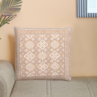 Beige Polyester Cushion Cover
