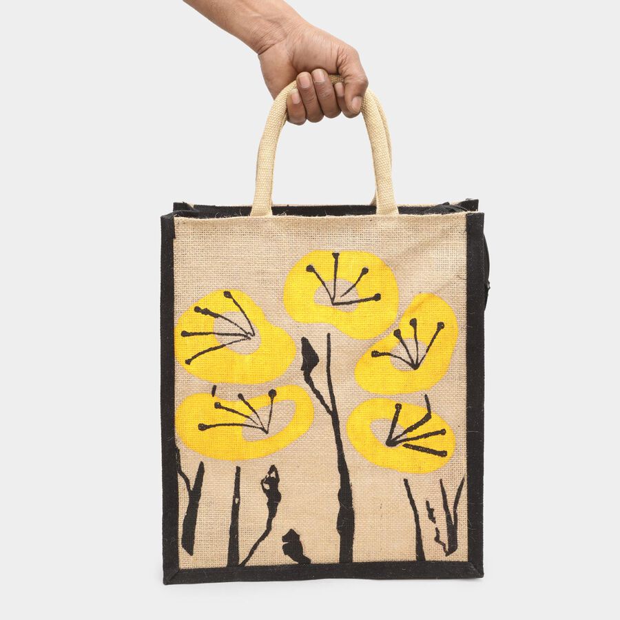 Women's Black Jute Tote Bag, , large image number null