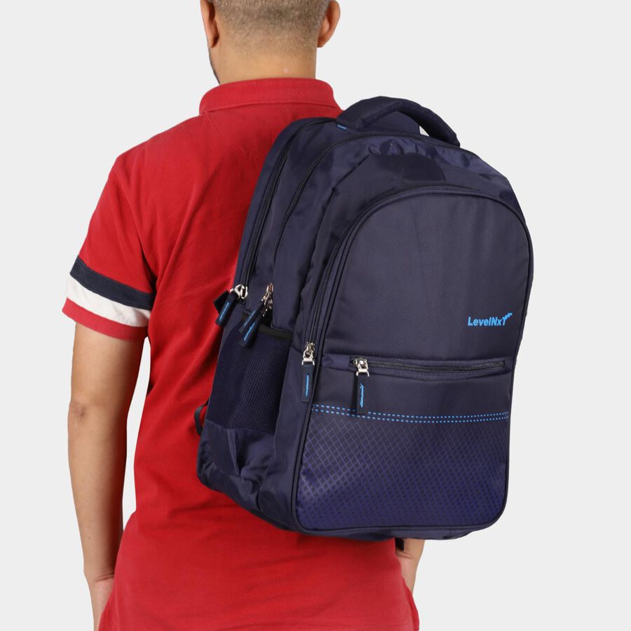 Dark Blue Polyester Backpack with Laptop Compartment, , large image number null