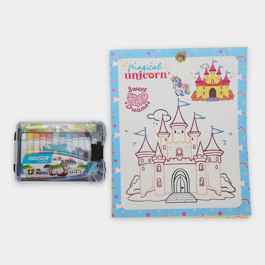 Kid's Unicorn Coloring Frame with Oil Pastel Colors , , large