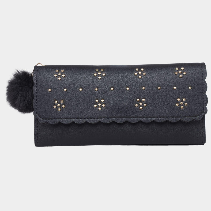 Women's Black Polyurethane Hand Pouch, , large image number null