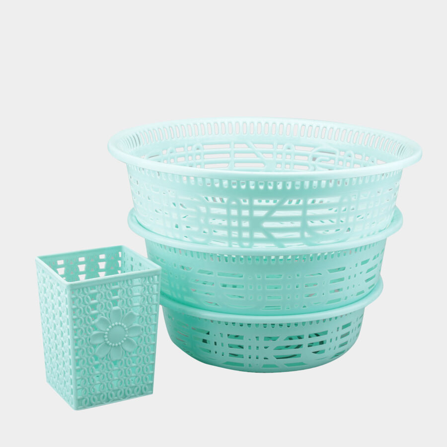 Green Plastic Basket, Set of 4, , large image number null