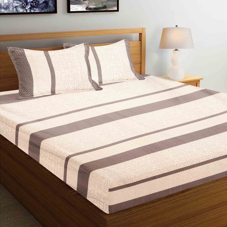 135 GSM Beige Microfiber Double Bedsheet With Pillow Cover, , large image number null