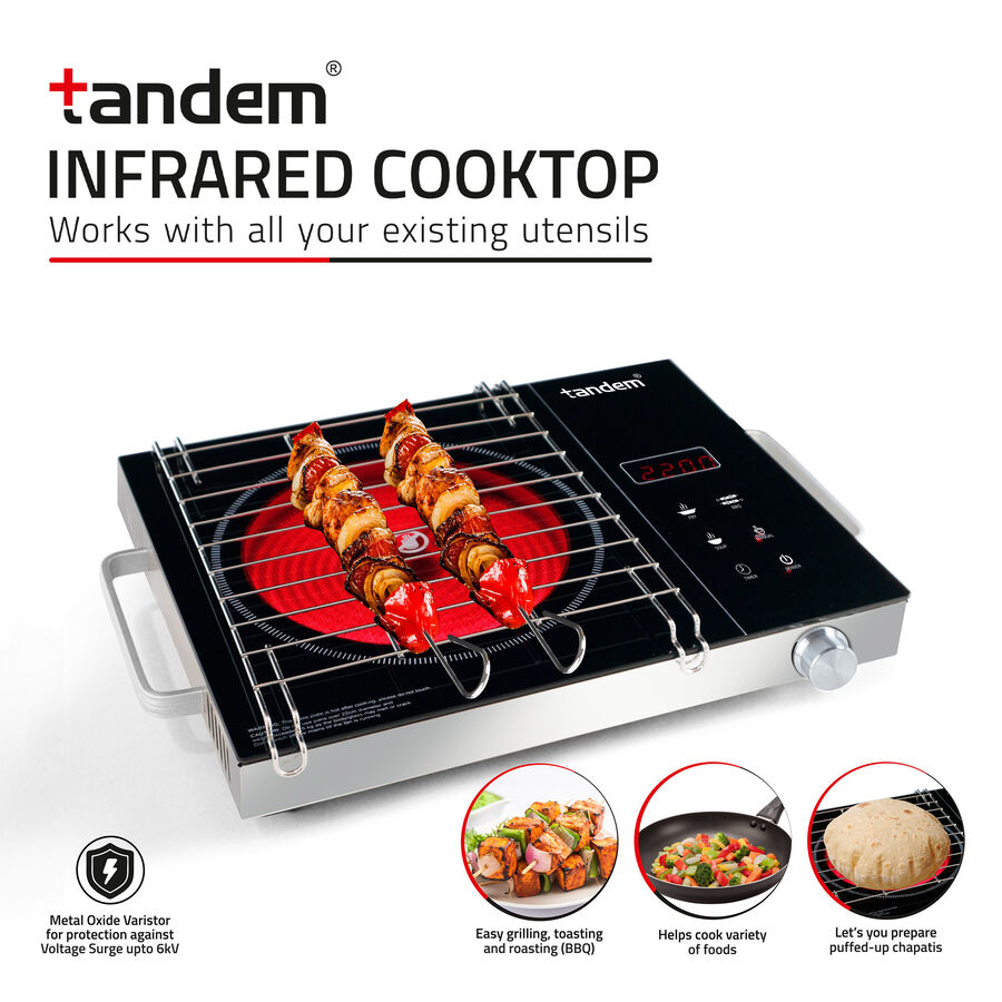 Infrared Cooktop 2200W | Works with all your existing utensils |Easy Grilling, toasting & roasting (BBQ) | Helps cook variety of foods |Lets you prepare puffed up chapatis, , large