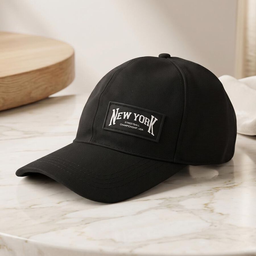 Men's Black Fabric Cap, , large