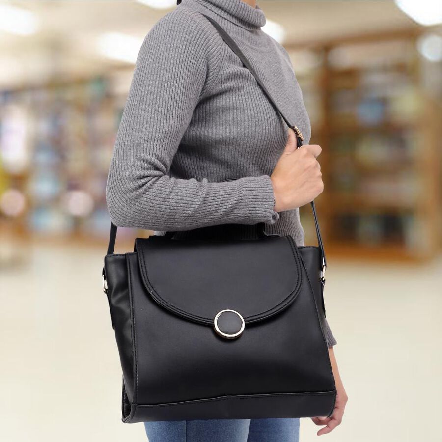 Women's Black Polyurethane Hand Bag, , large image number null