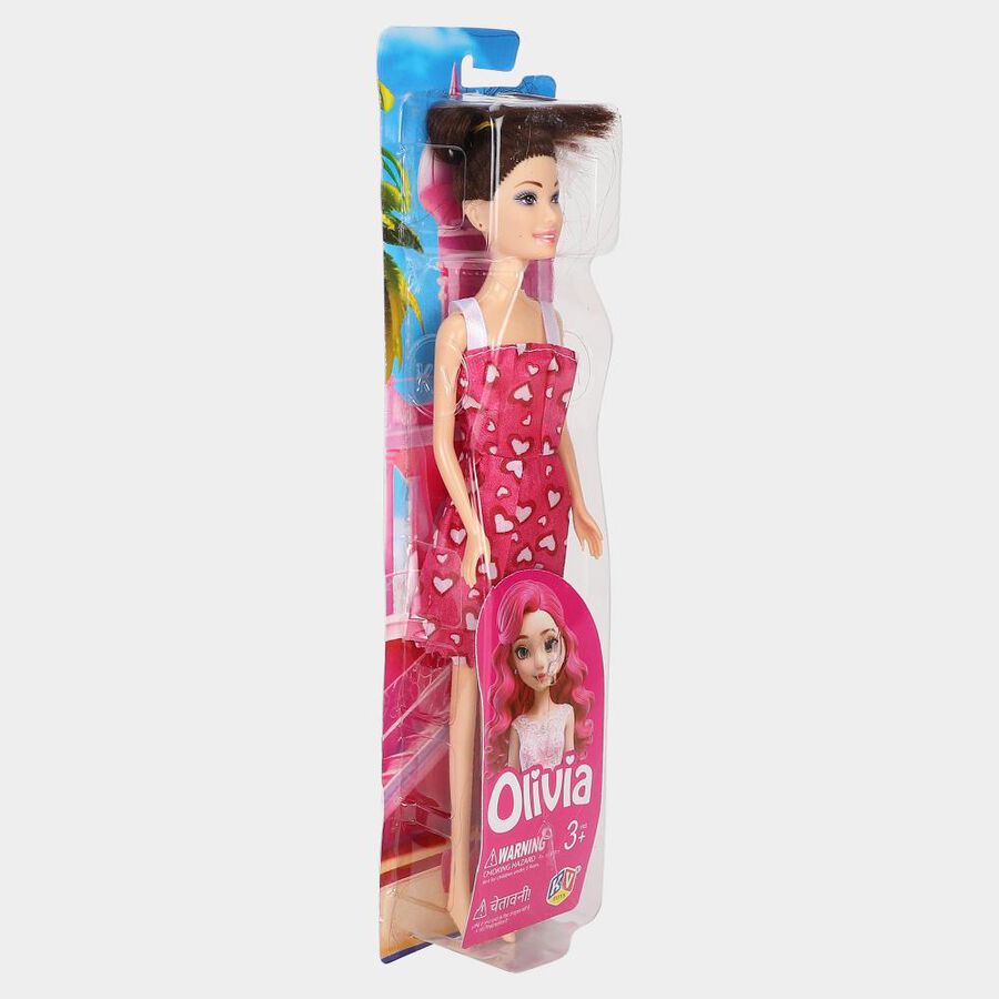 Kid's Cute Princess Doll in Pink Heart Print Dress, , large