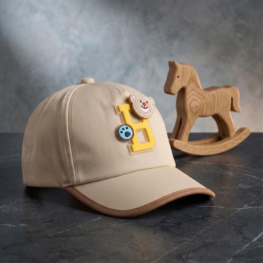 Kid's Beige Fabric Cap, , large