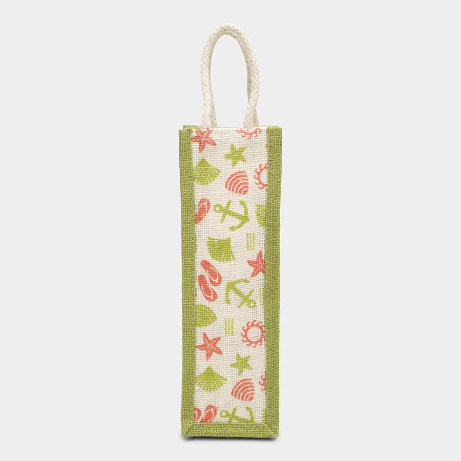 Light Green Printed Jute Bottle Bag, , large image number null