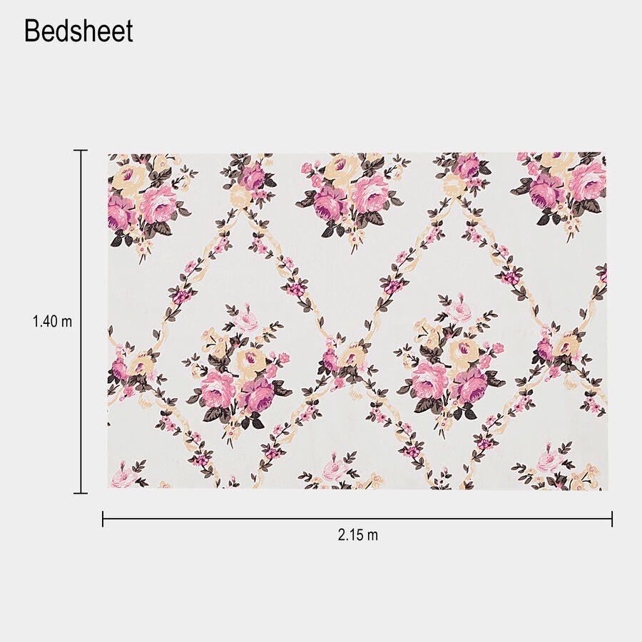 White Floral Printed Single Bedsheet, , large image number null